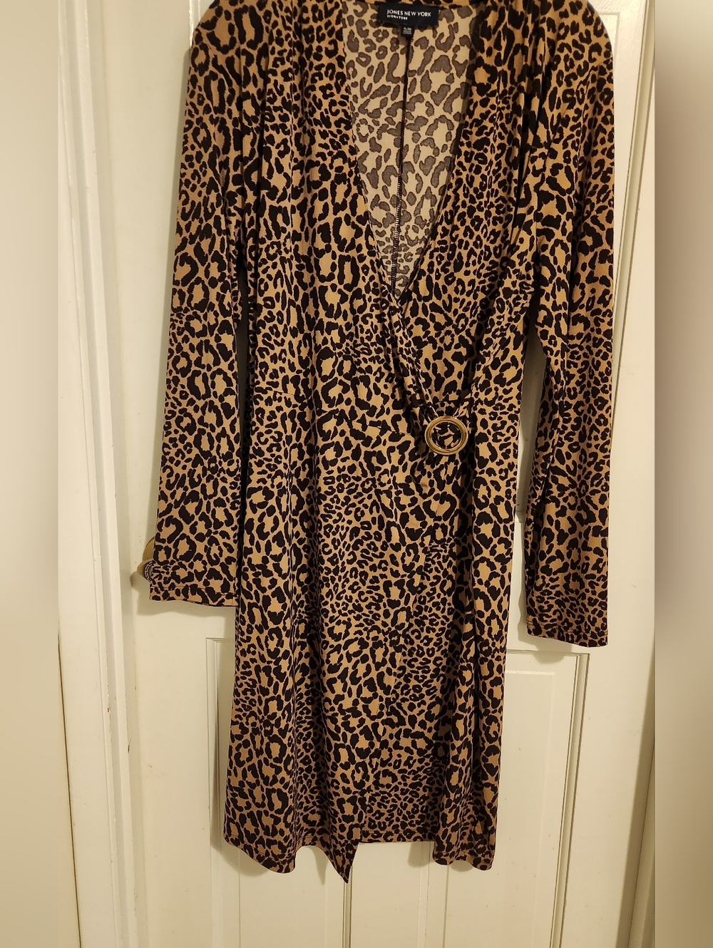 Jones New York Leopard-Print Long Sleeve Wrap Dress , Size Xl